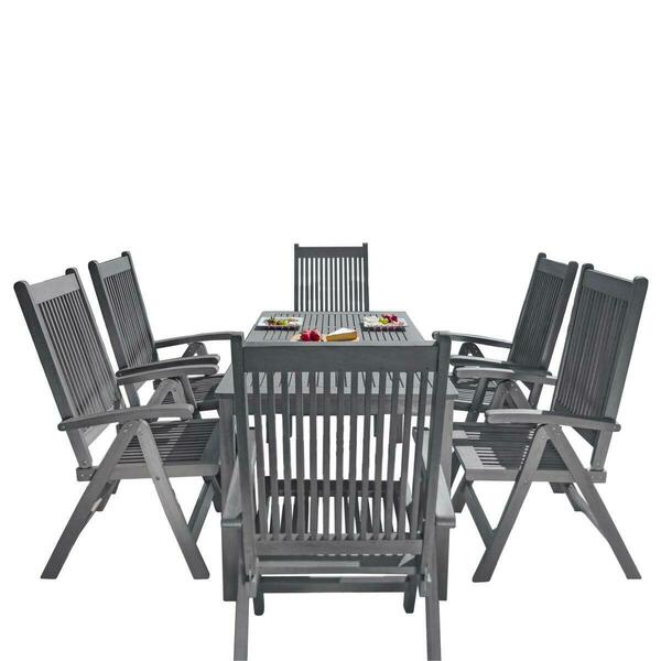 Vifah Renaissance Outdoor Patio Hand-scraped Wood 7-piece Dining Set with Reclining Chairs V1297SET26